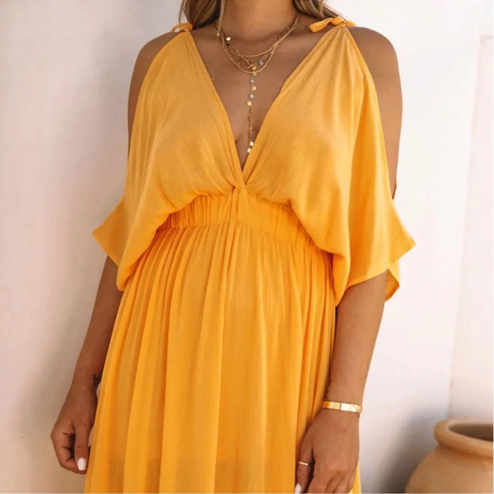 VICI Korinne Cold Shoulder Maxi Dress Marigold NWT